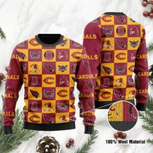 Arizona Cardinals Logo Checkered Flannel Ugly Christmas Sweater For women