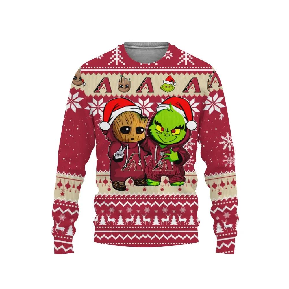Arizona Diamondbacks Baby Groot And Grinch Best Friends MLB 2025 Ugly Christmas Sweater