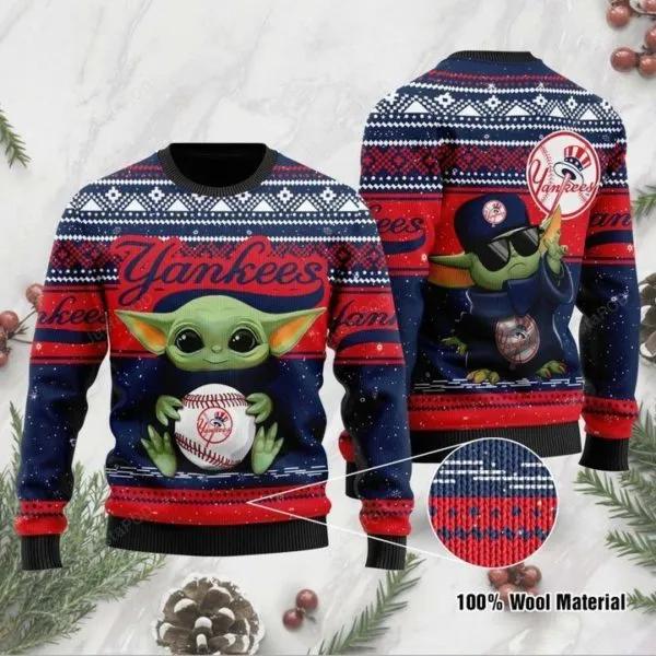 Baby Yoda And Grogu New York Yankees Christmas MLB 2025 Ugly Sweater