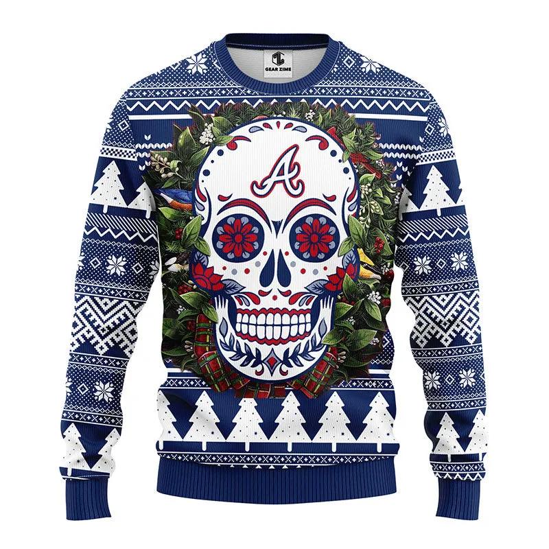 Atlanta Braves Skull Flower MLB 2025 Ugly Christmas Sweater