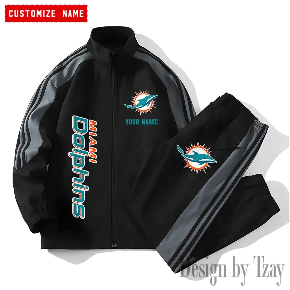 Miami Dolphins NFL New Style Versatile Sports Set Jacket And Pants