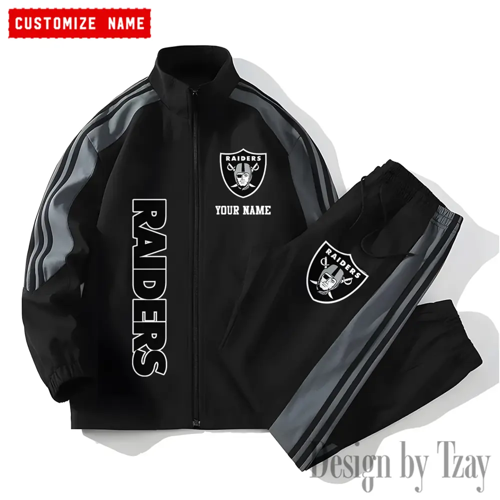 Las Vegas Raiders NFL New Style Versatile Sports Set Jacket And Pants