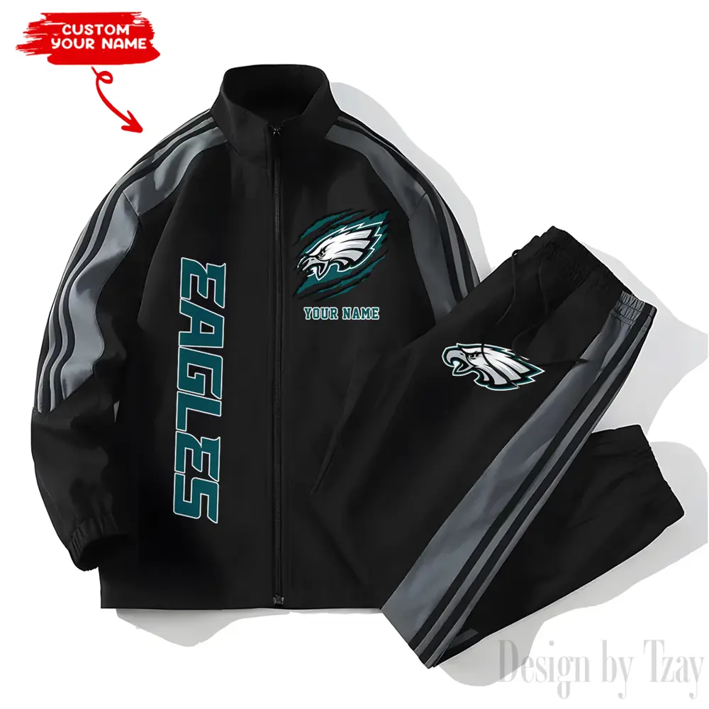 Philadelphia Eagles NFL New Style Versatile Sports Set Jacket And Pants