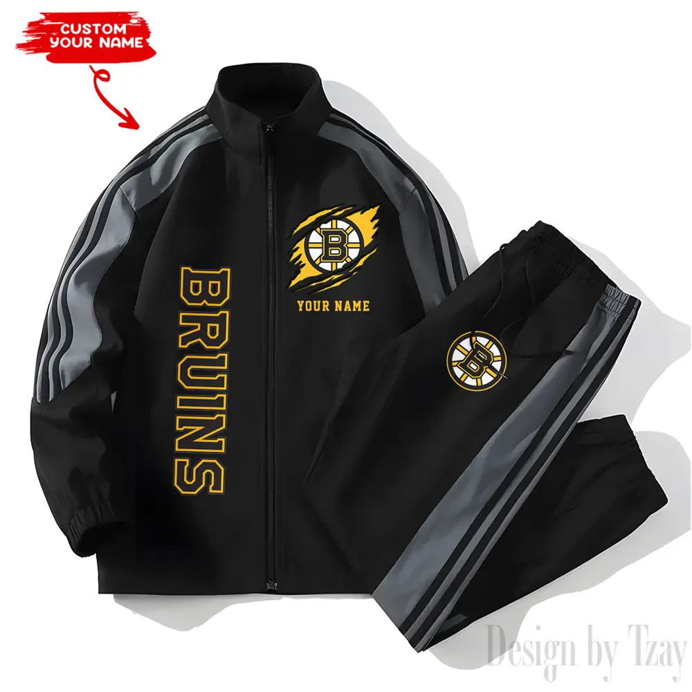 Boston Bruins NHL New Style Versatile Sports Set Jacket And Pants