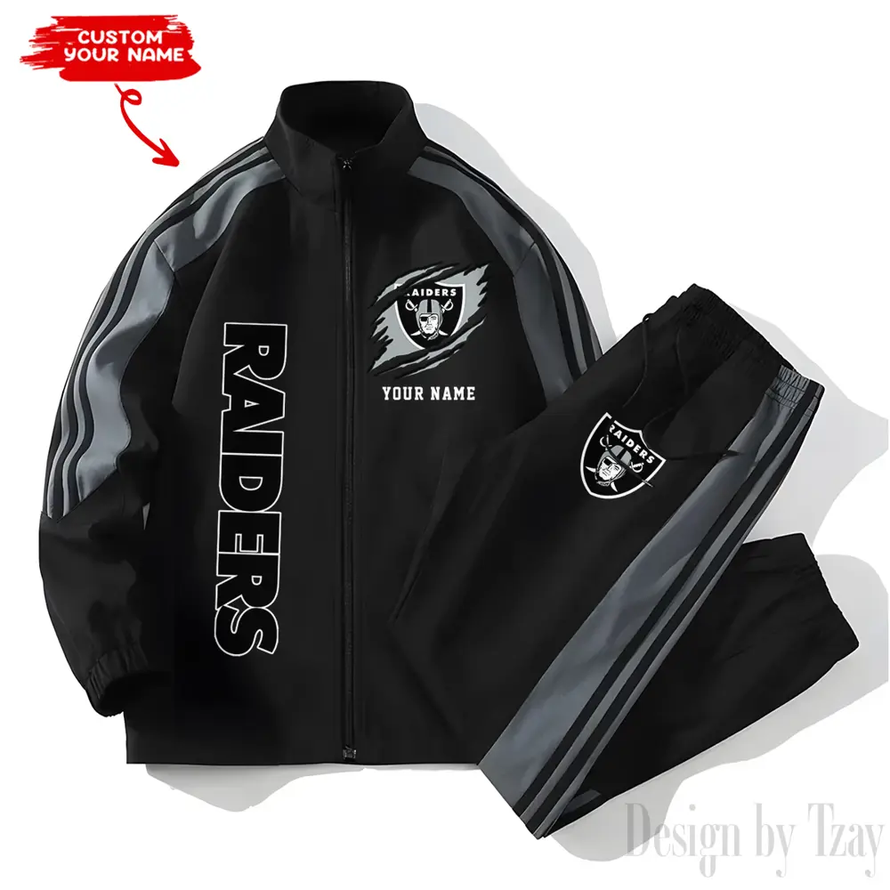 Las Vegas Raiders NFL New Style Versatile Sports Set Jacket And Pants