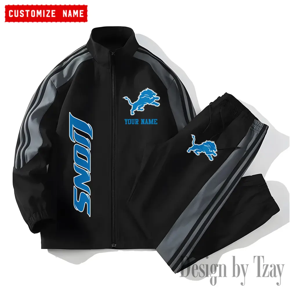 Detroit Lions NFL New Style Versatile Sports Set Jacket And Pants