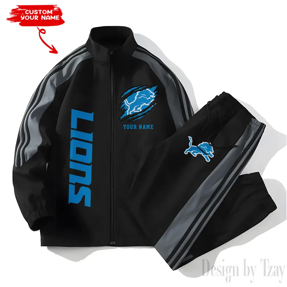 Detroit Lions NFL New Style Versatile Sports Set Jacket And Pants