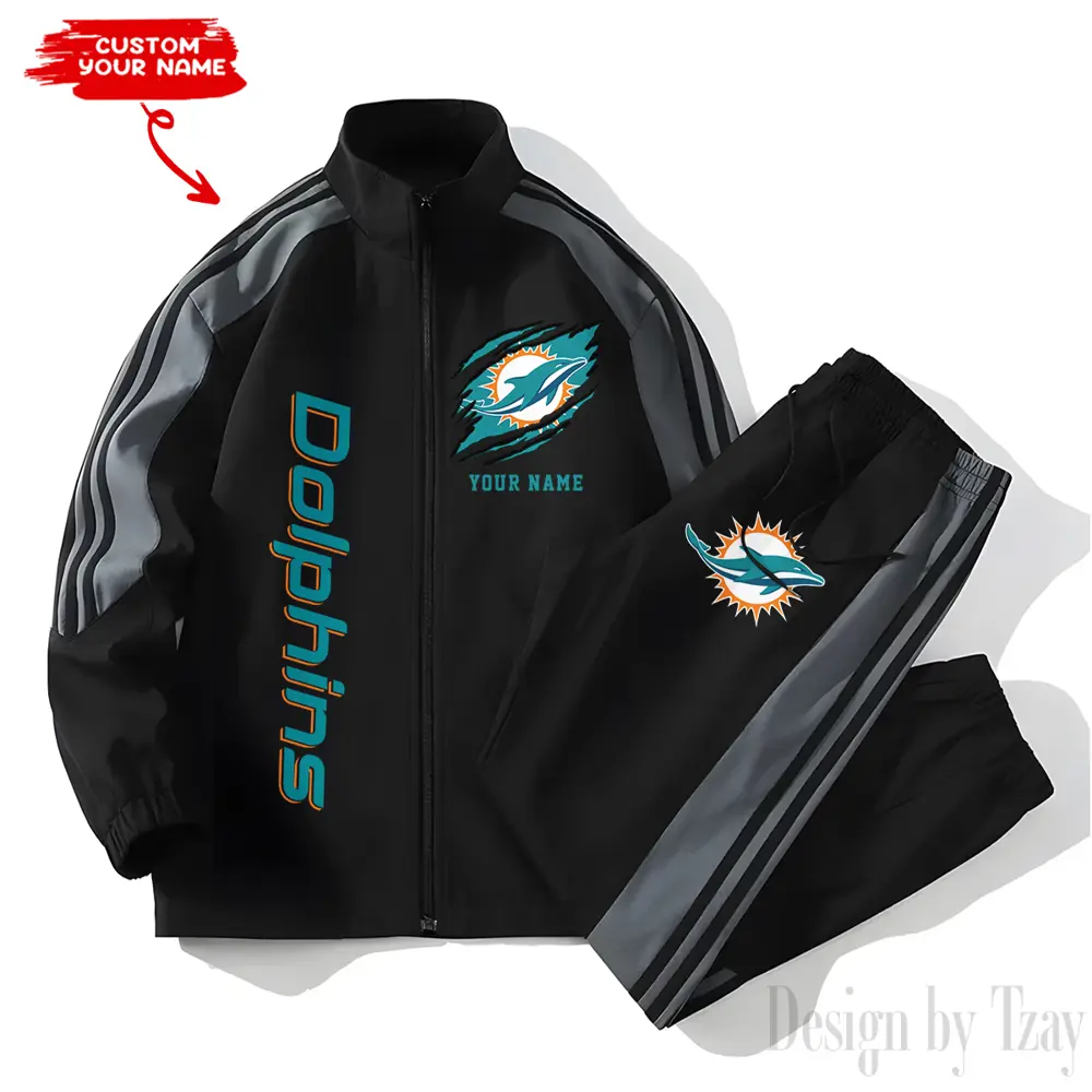 Miami Dolphins NFL New Style Versatile Sports Set Jacket And Pants