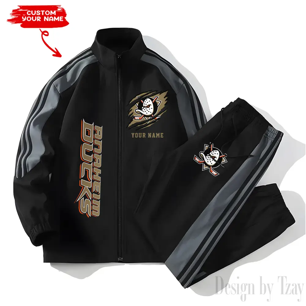 Anaheim Ducks NHL New Style Versatile Sports Set Jacket And Pants