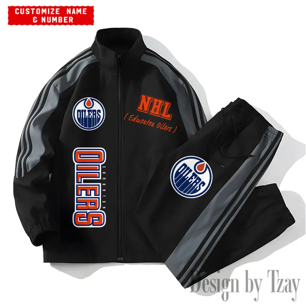 Edmonton Oilers NHL New Style Versatile Sports Set Jacket And Pants