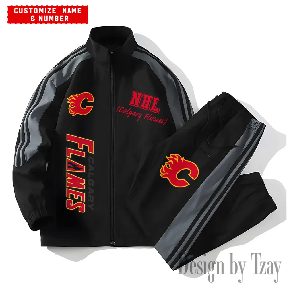 Calgary Flames NHL New Style Versatile Sports Set Jacket And Pants