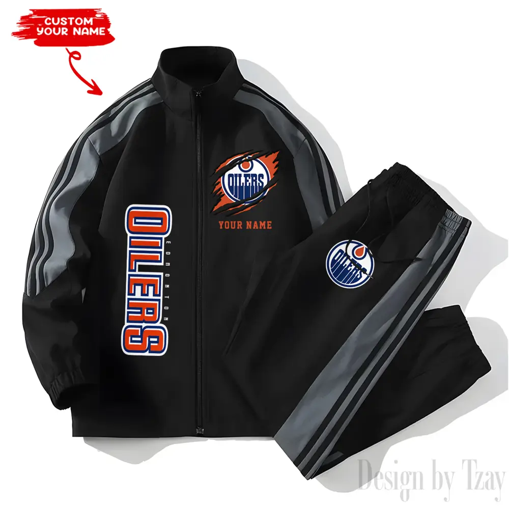 Edmonton Oilers NHL New Style Versatile Sports Set Jacket And Pants