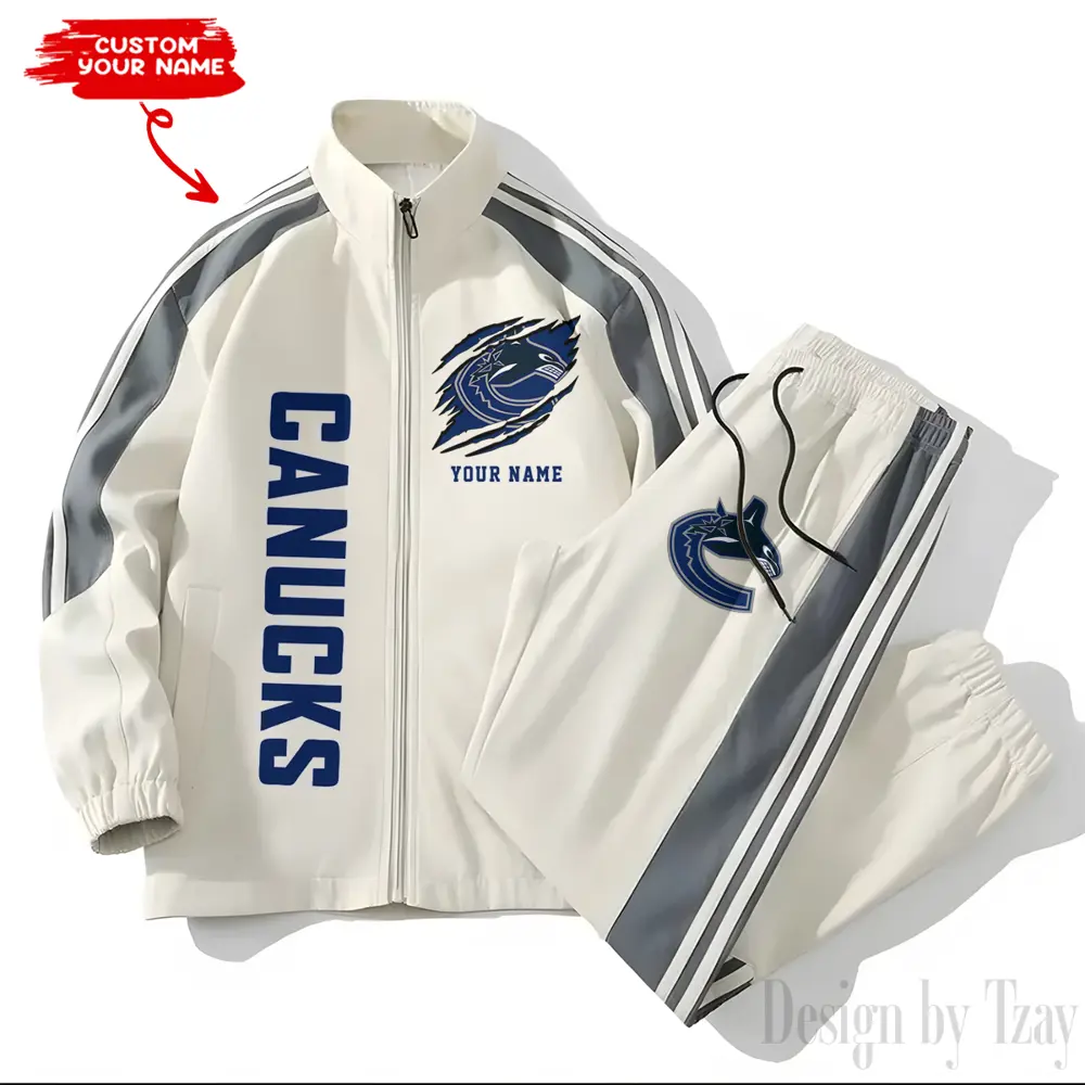 Vancouver Canucks NHL New Style Versatile Sports Set Jacket And Pants