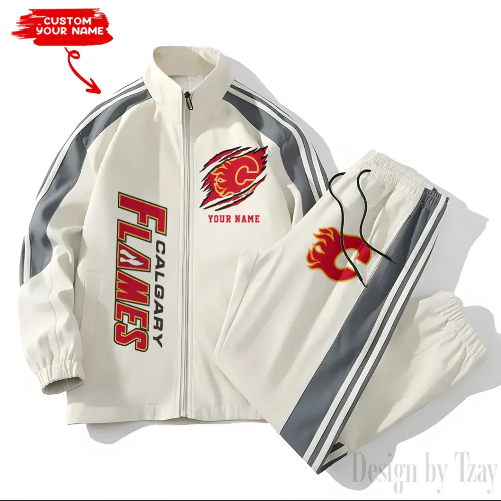 Calgary Flames NHL New Style Versatile Sports Set Jacket And Pants