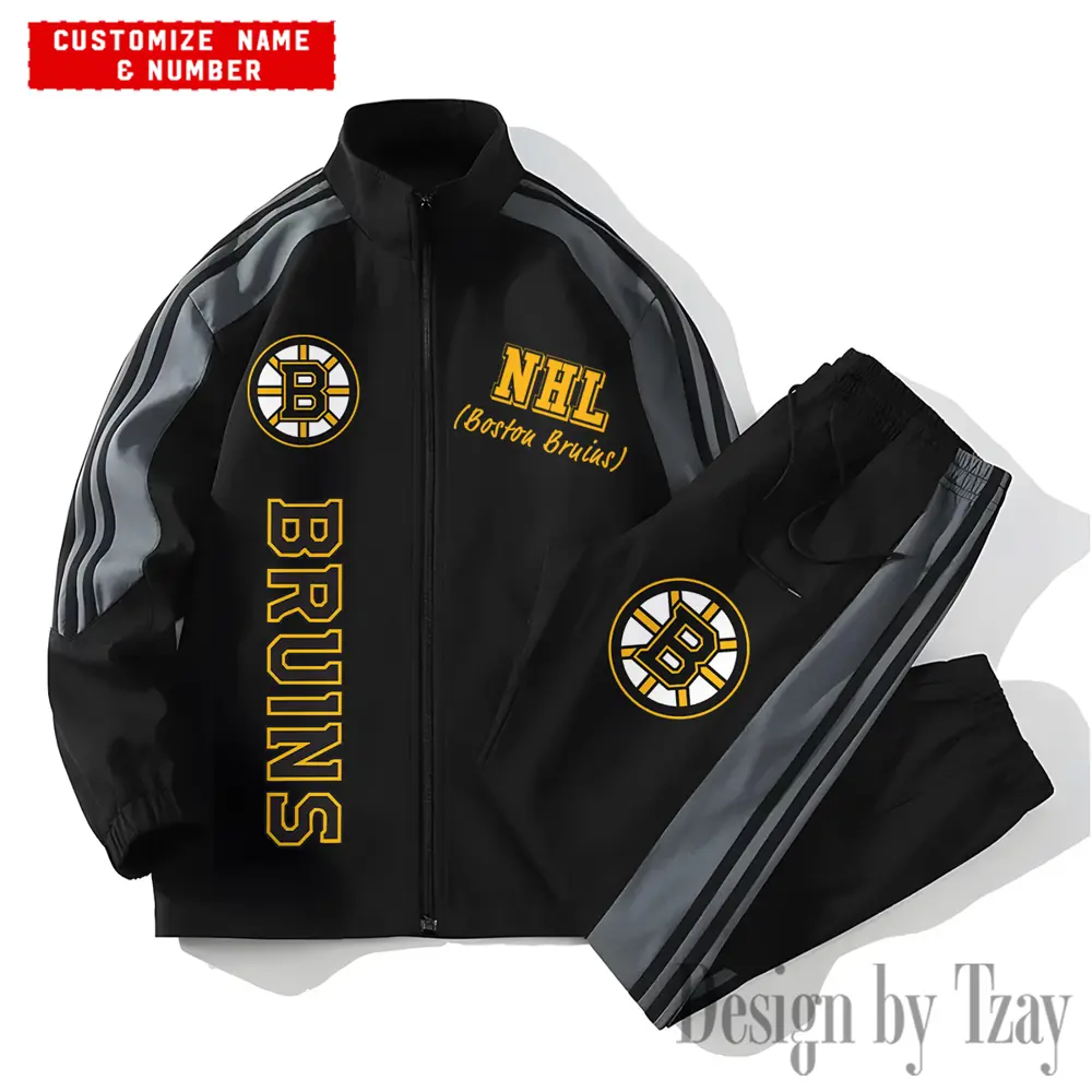 Boston Bruins NHL New Style Versatile Sports Set Jacket And Pants
