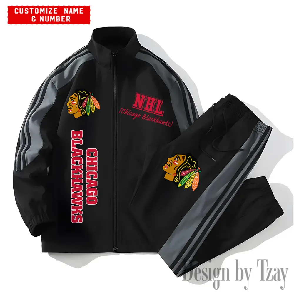 Chicago Blackhawks NHL New Style Versatile Sports Set Jacket And Pants