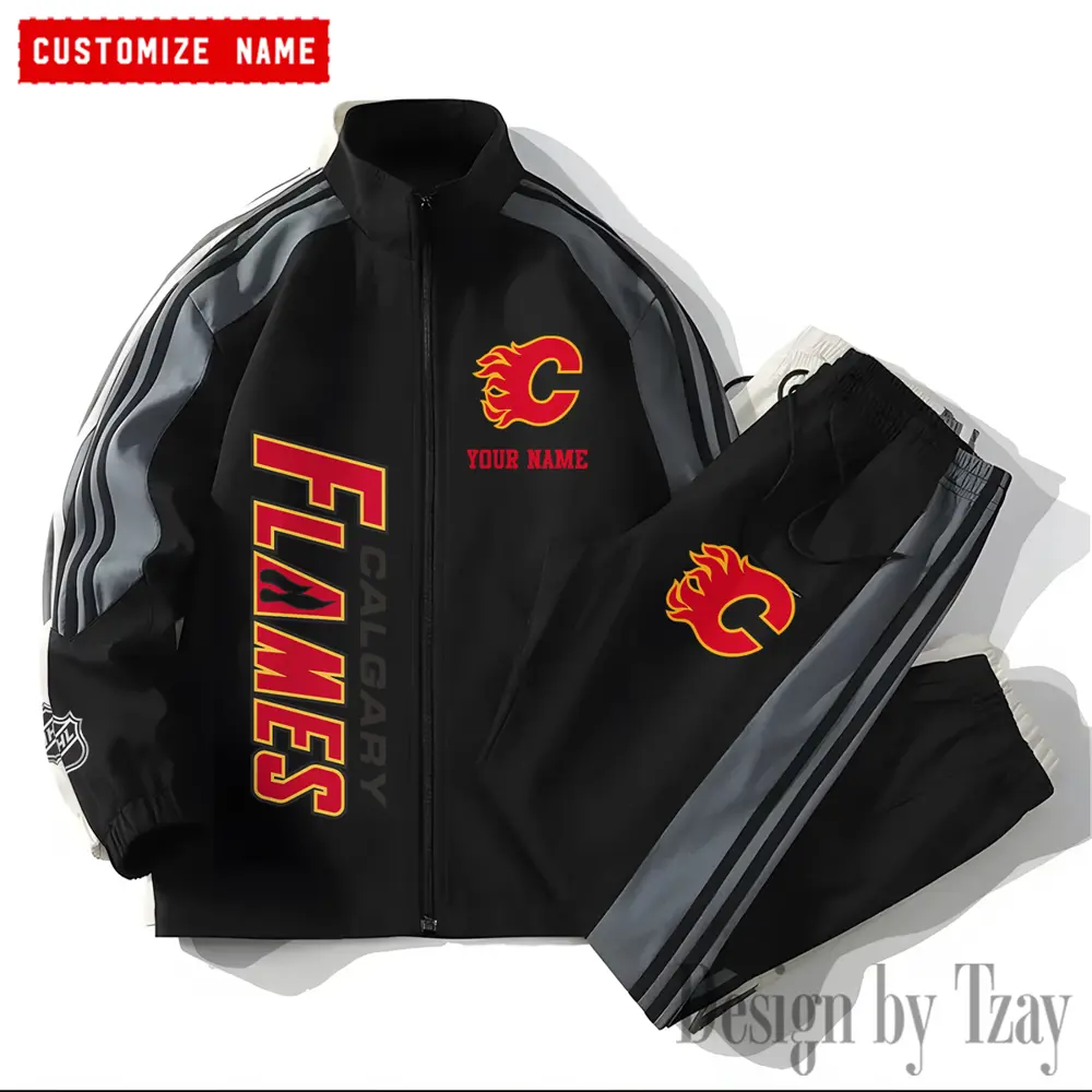 Calgary Flames NHL New Style Versatile Sports Set Jacket And Pants