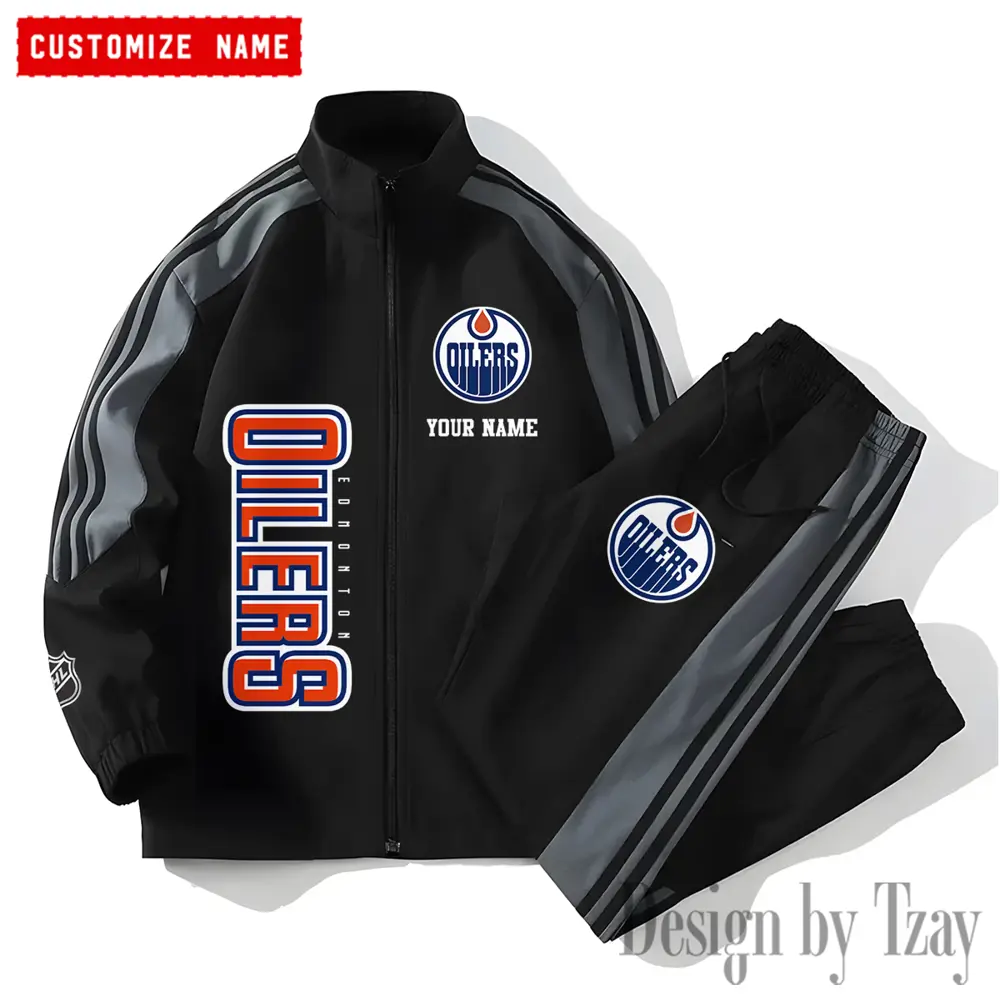 Edmonton Oilers NHL New Style Versatile Sports Set Jacket And Pants