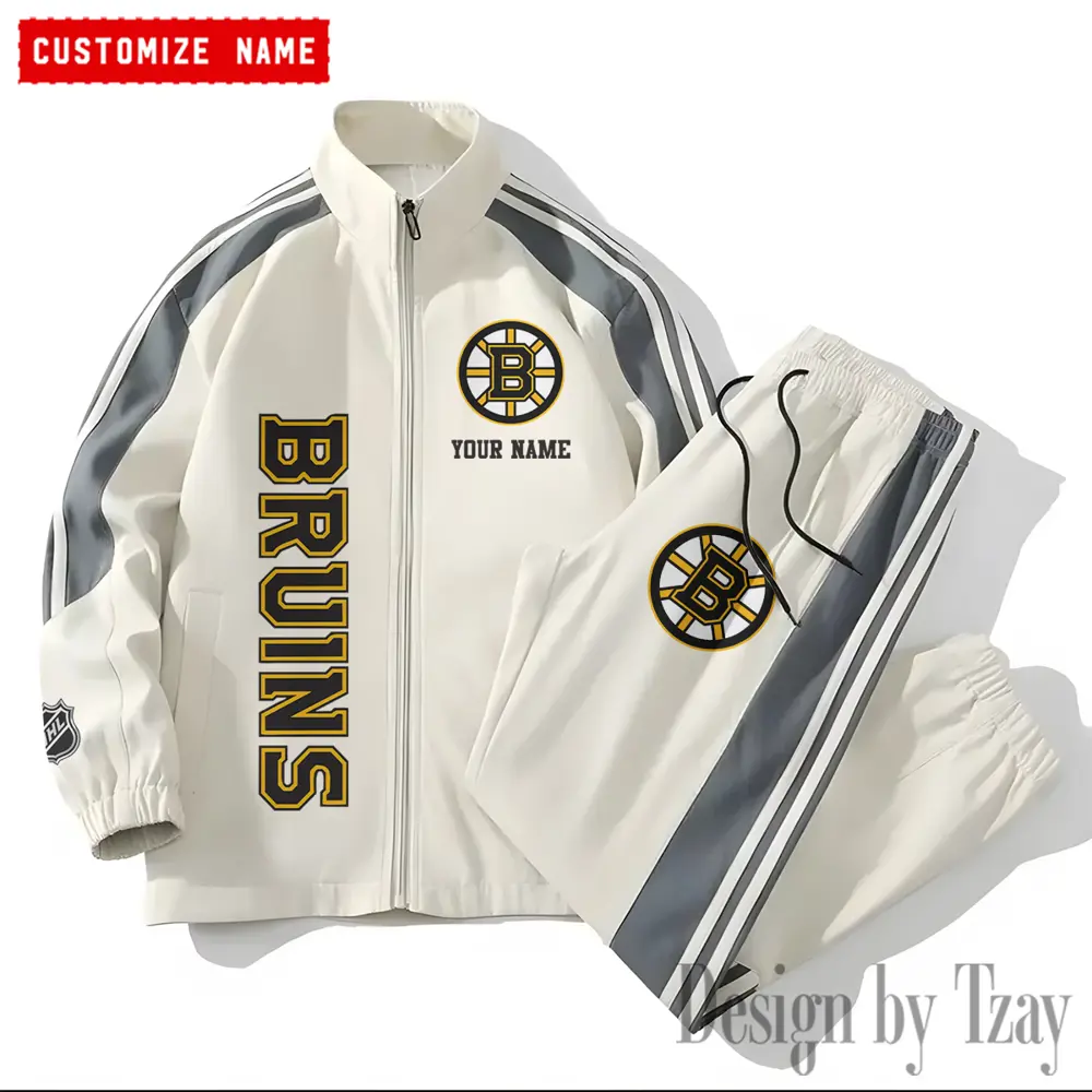Boston Bruins NHL New Style Versatile Sports Set Jacket And Pants