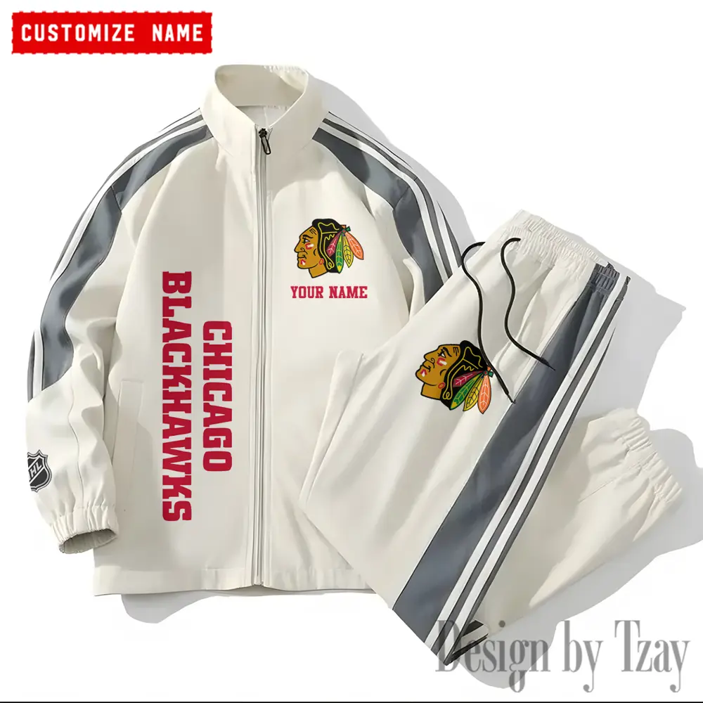 Chicago Blackhawks NHL New Style Versatile Sports Set Jacket And Pants