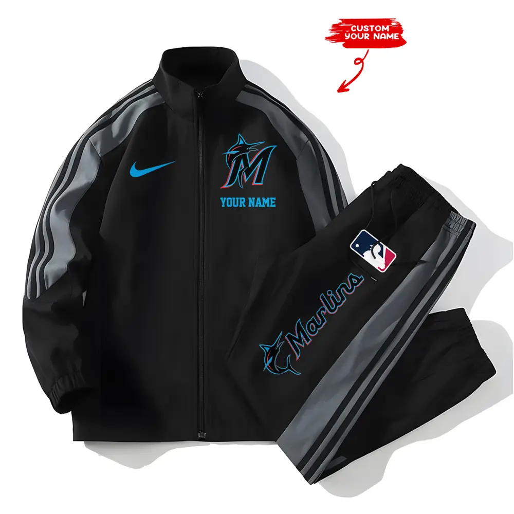 Miami Marlins MLB New Style Versatile Sports Set Jacket And Pants