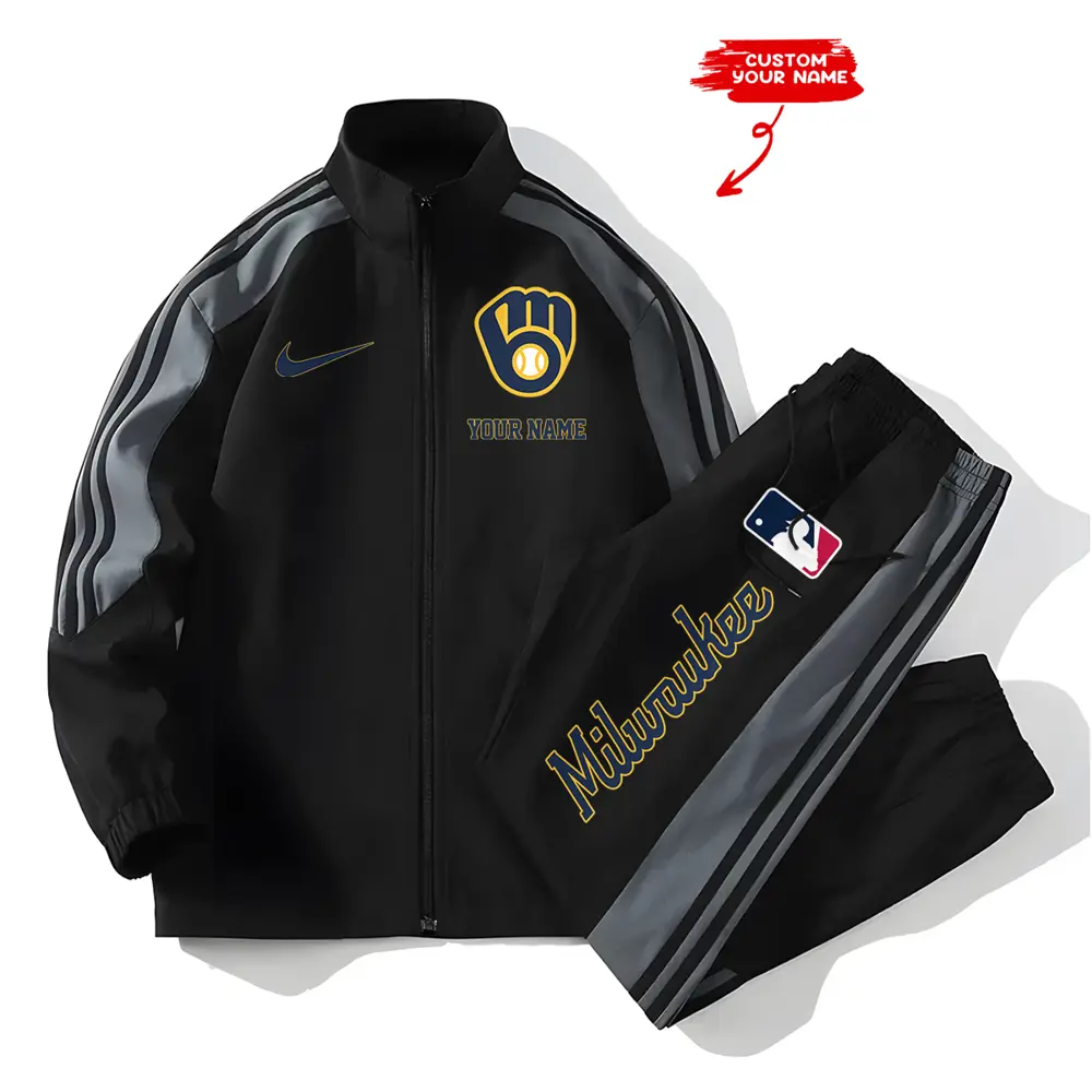 Milwaukee Brewers MLB New Style Versatile Sports Set Jacket And Pants