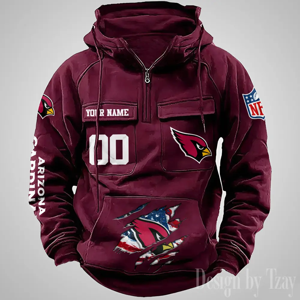 Arizona Cardinals Designer Hoodies For Men Casual Fashion Solid Multi-Pocket Zipper Long Slevee