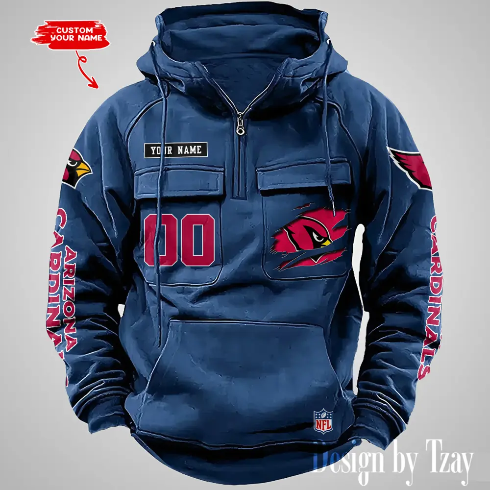 Arizona Cardinals NFL Multi Pocket Zipper Retro Hoodie