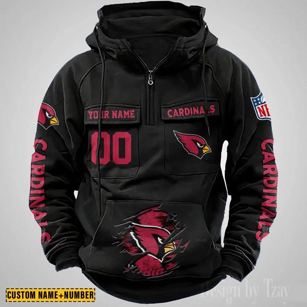 Arizona Cardinals NFL Multi Pocket Zipper Retro Hoodie