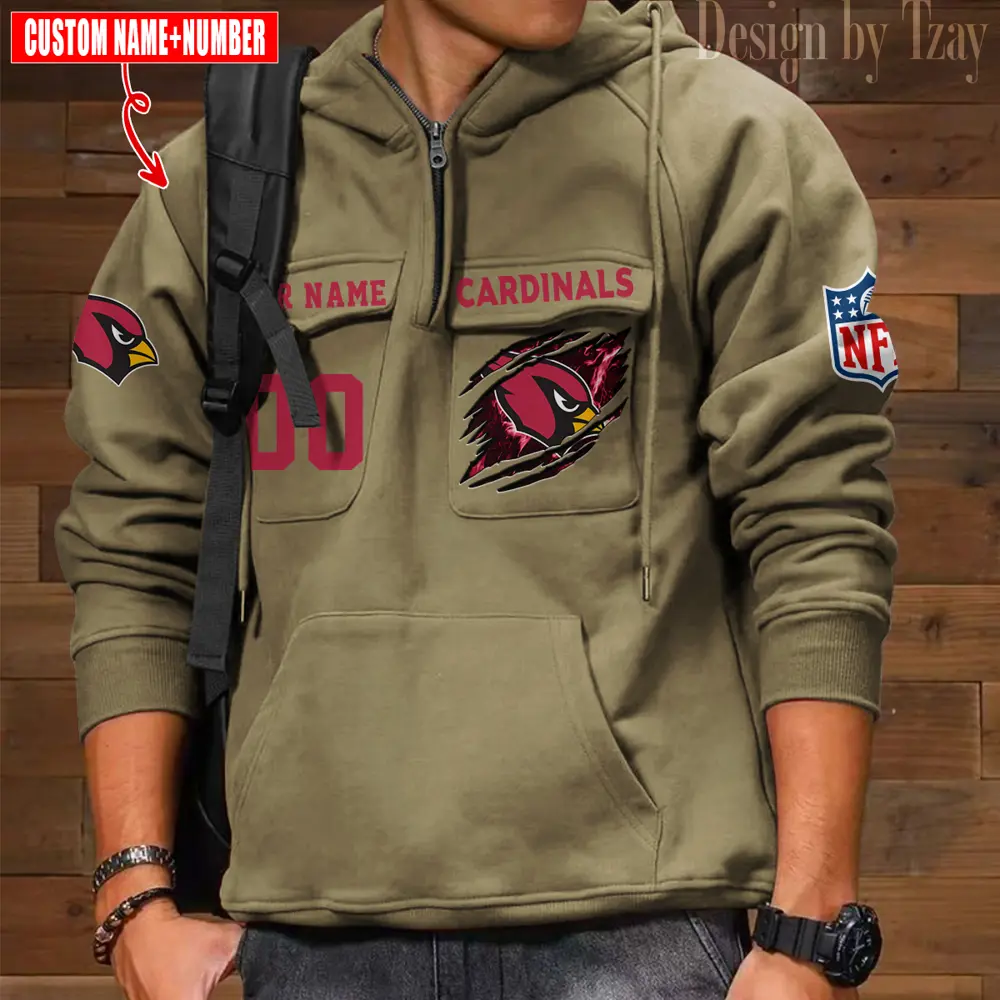 Arizona Cardinals NFL Multi Pocket Zipper Retro Hoodie