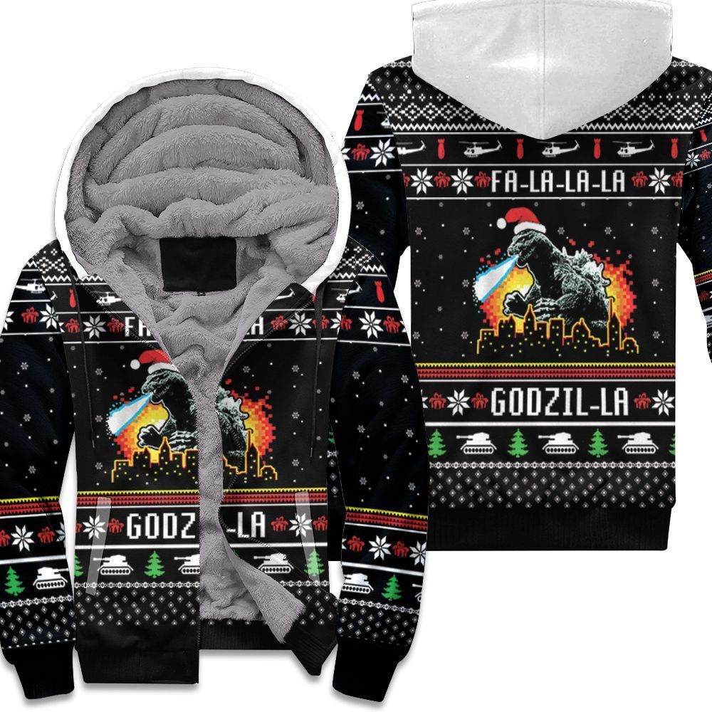 Fa La La Godzi La Godzila Christmas 3D Unisex Fleece Hoodie