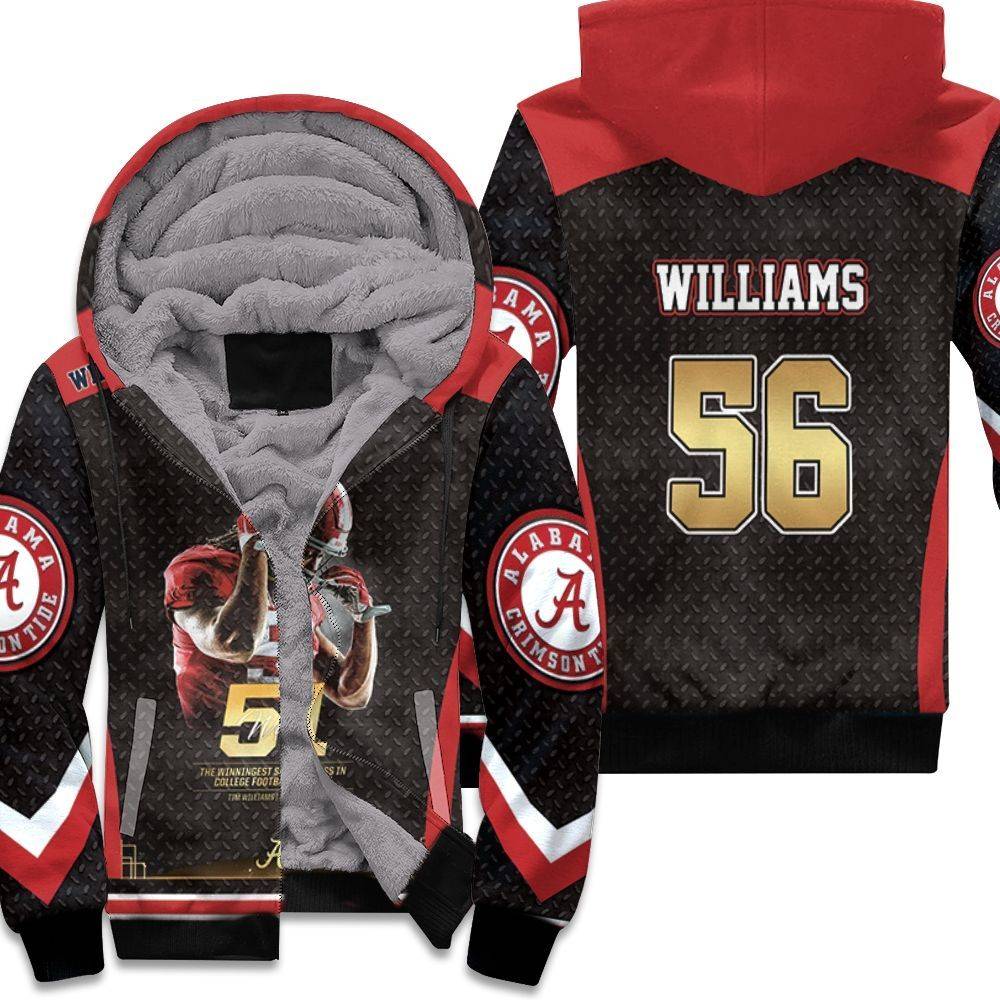 56 Alabama Crimson Tide Tim Williams 51 Wins Unisex Fleece Hoodie