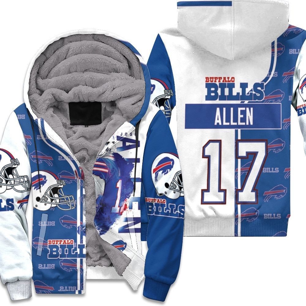 17 Josh Allen 17 Buffalo Bills Great Player 2020 Nfl Season White Blue Unisex Fleece Hoodie
