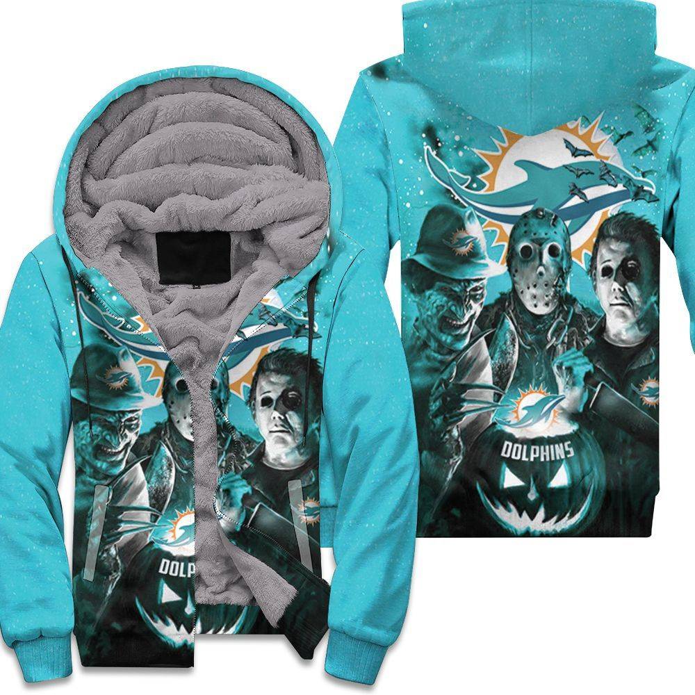 Freddy Jason Michael Myers Loves Dolphins Pumpkin Head Halloween Unisex Fleece Hoodie
