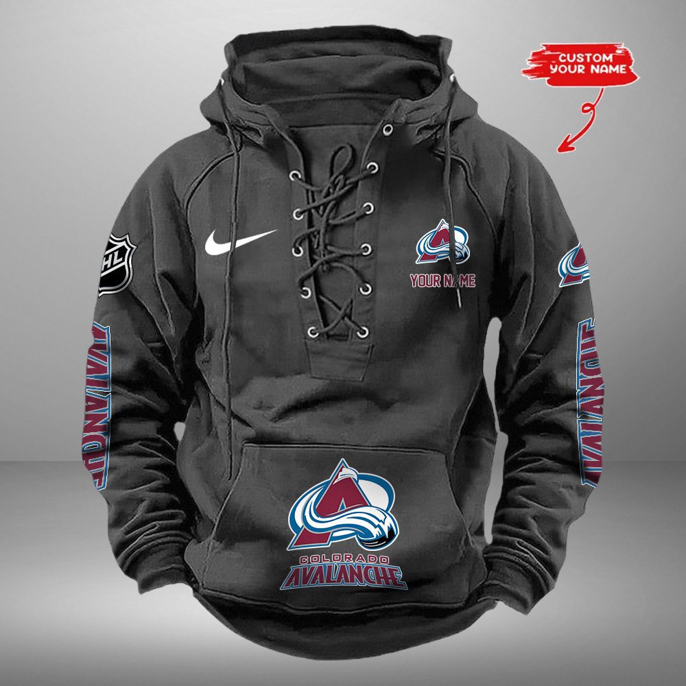 Colorado Avalanche NHL Retro Lace Up Hoodie Custom Name Mens Pullover