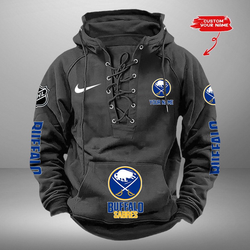 Buffalo Sabres NHL Retro Lace Up Hoodie Custom Name Mens Vintage