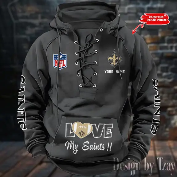 New Orleans Saints Men Hooded Lace up Hoodie