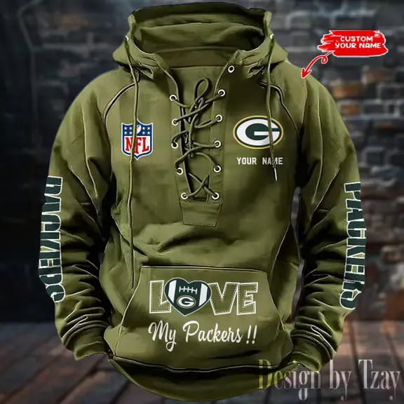 Green Bay Packers Men Hooded Lace up Hoodie