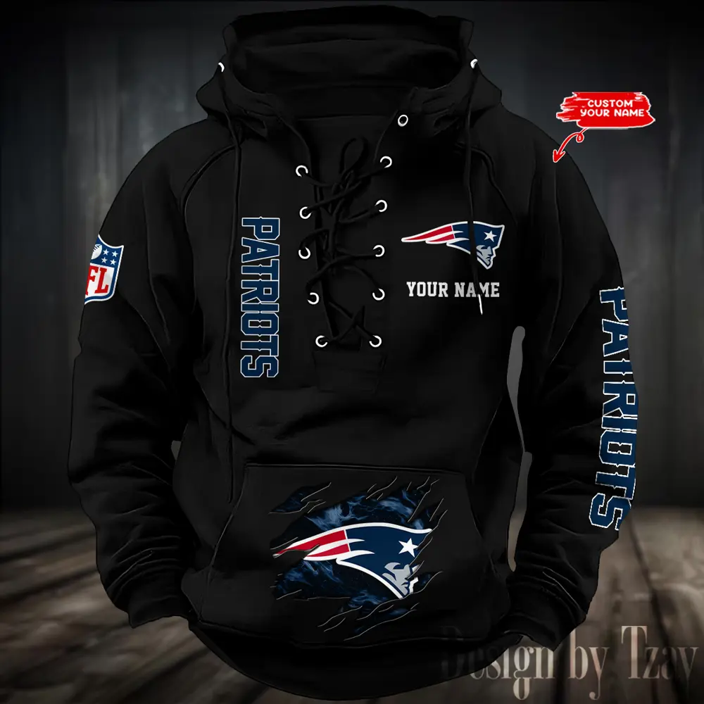 New England Patriots Men Hooded Lace up Hoodie