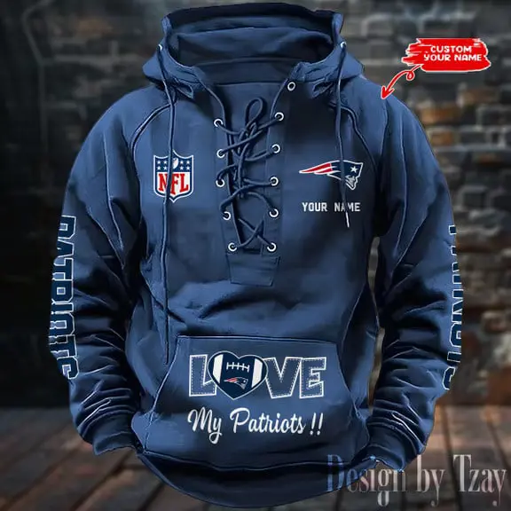 New England Patriots Men Hooded Lace up Hoodie