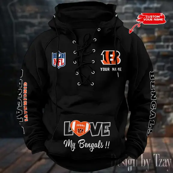 Cincinnati Bengals Men Hooded Lace up Hoodie