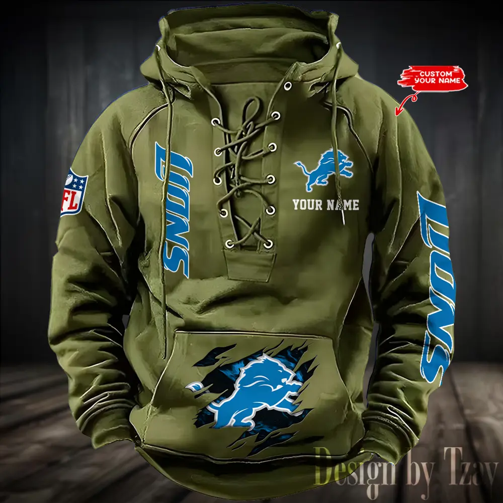 Detroit Lions Men Hooded Lace up Hoodie
