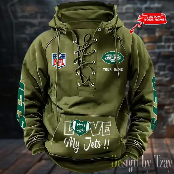 New York Jets Men Hooded Lace up Hoodie