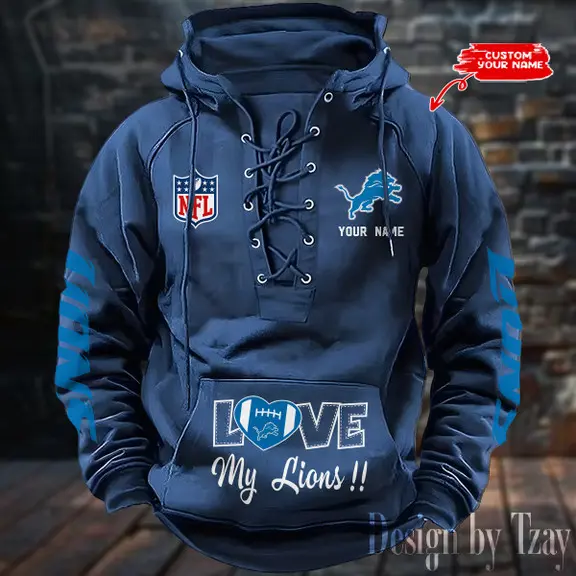 Detroit Lions Men Hooded Lace up Hoodie