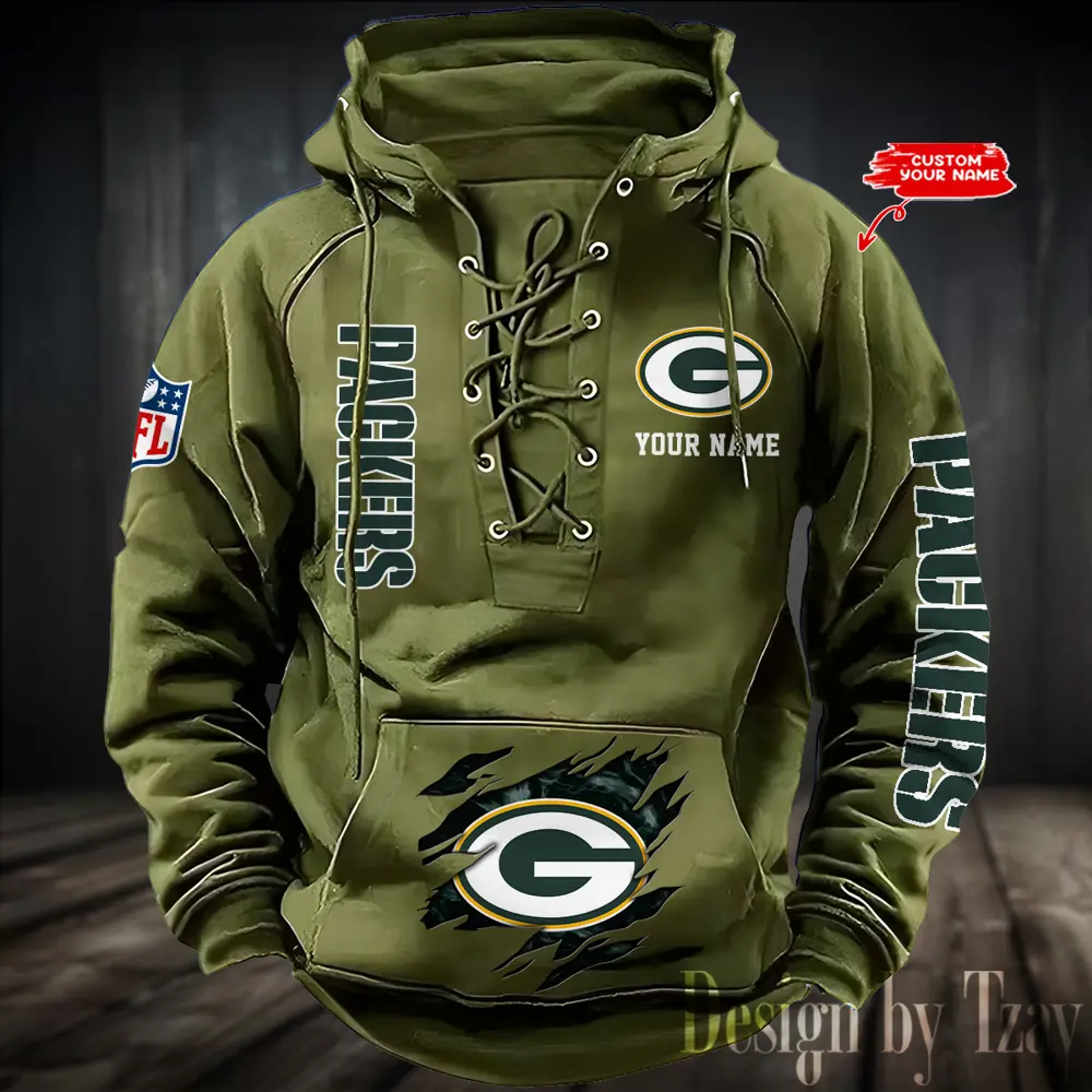 Green Bay Packers Men Hooded Lace up Hoodie