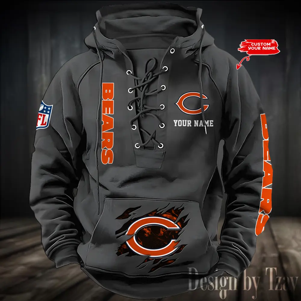 Chicago Bears Men Hooded Lace up Hoodie