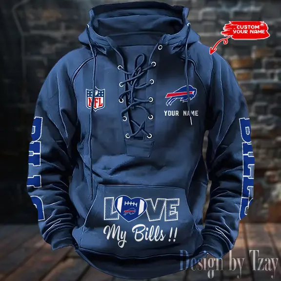 Buffalo Bills Men Hooded Lace up Hoodie