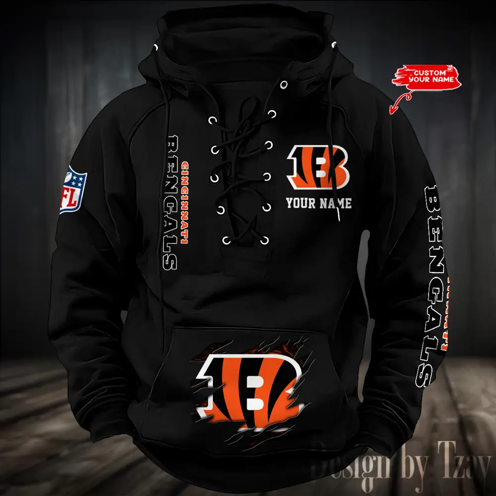 Cincinnati Bengals Men Hooded Lace up Hoodie