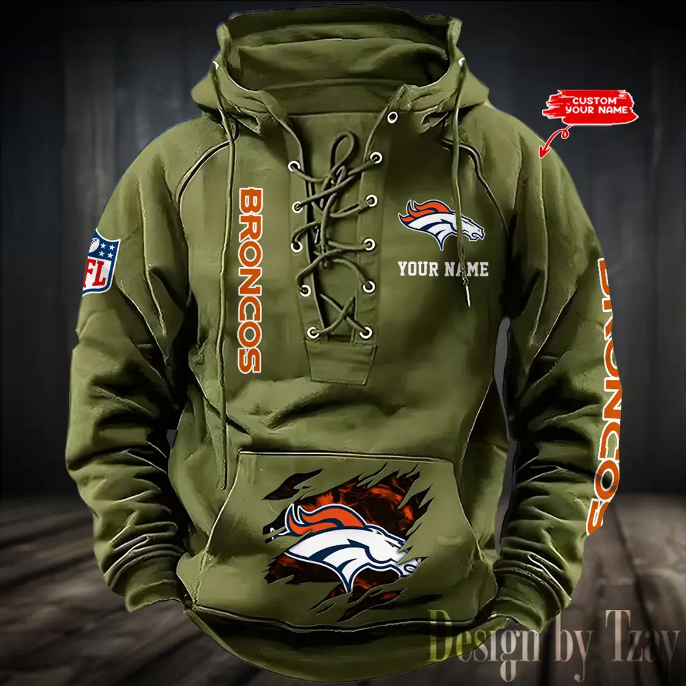 Denver Broncos Men Hooded Lace up Hoodie
