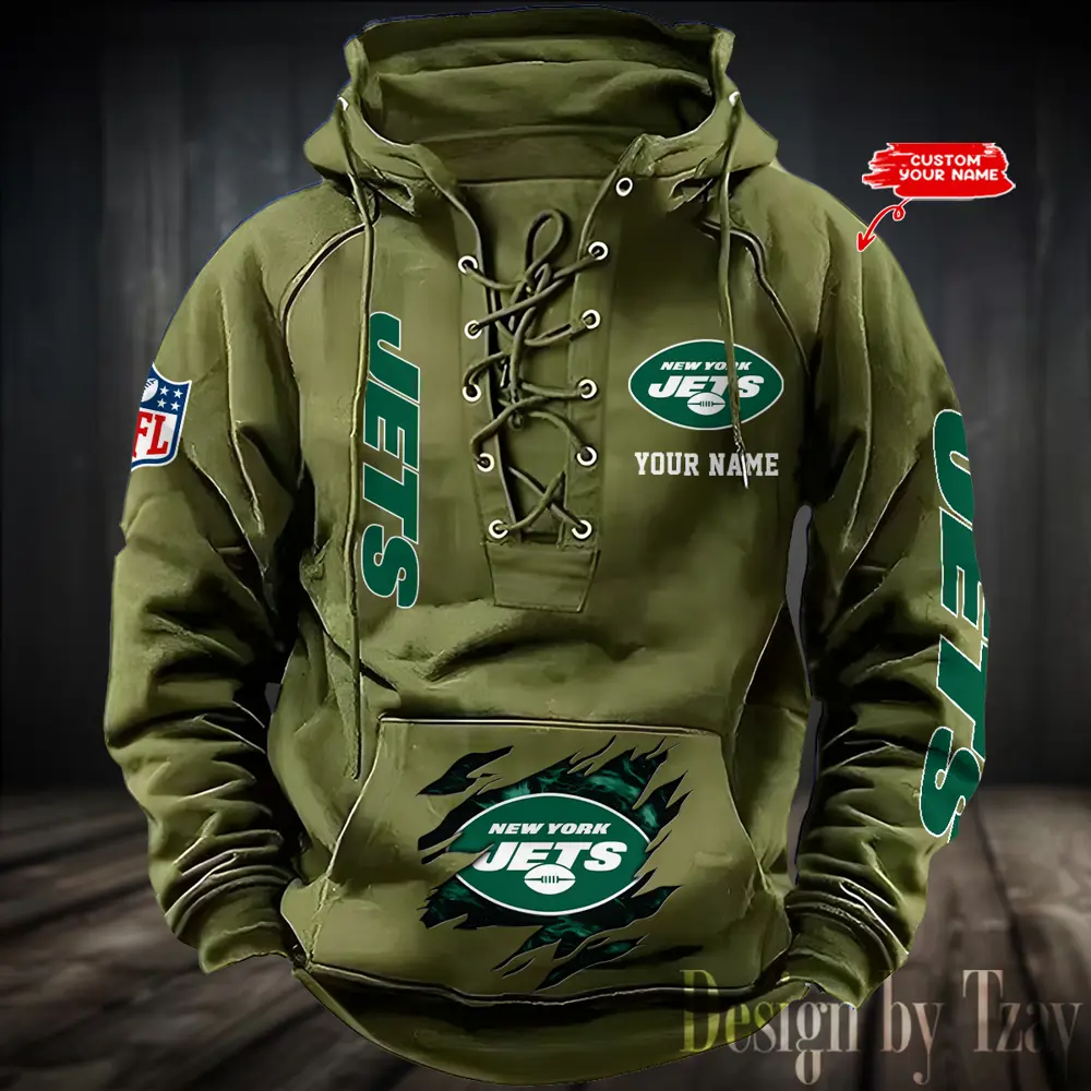 New York Jets Men Hooded Lace up Hoodie